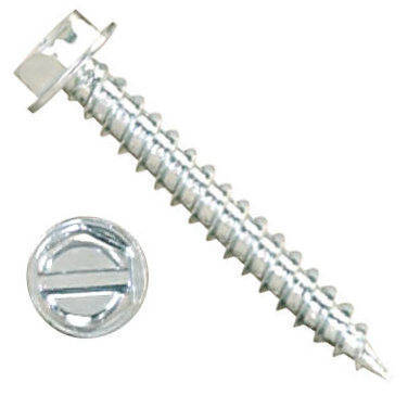 P1000H1S082430 8 X 1 1/2" Self-Piercing Screws, 1/4" IHWH Sl, Steel Zinc Plated, White