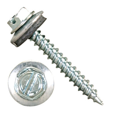 1000N1S0824 #8-15 X 1 1/2 Self-Piercing Screws, 1/4" IHWH Slotted, Sealing Washer, Steel Zinc Plated