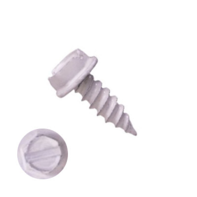 1010H1S1024 #10-12 X 1-1/2 Self-Piercing Screws, 1/4" IHWH Slotted, Carbon Steel, Ceramic White 1000 Hr