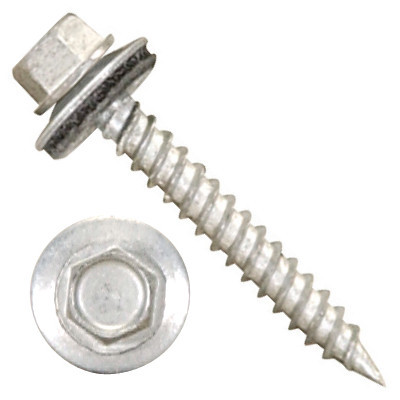 1011N5U1212 #12-14 X 3/4 Self-Piercing Screws, 1/4" Tall IHWH Unslotted, Fillet, Sealing Wsher, Steel Ceram Silv