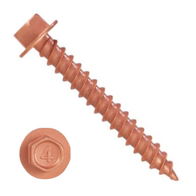 10MCH3U1048 #10-12 X 3 Self-Piercing Screws, 1/4" Tall IHWH Wide Washer Unslotted, 410 Stainless, Copper Plated
