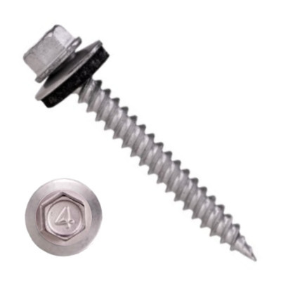 10MDN5U0924 #9-15 X 1-1/2 Self-Piercing Screws, 1/4" Tall IHWH Unslot, Fillet, Sealing Washer, 410SS Dacro1000Hr