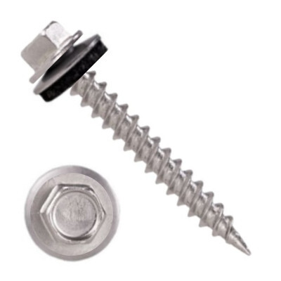 10S1N3U1024 #10-12 X 1-1/2 Self-Piercing Screws, 1/4" Tall IHWH Wide Washer Unslot, Sealing Wsher, 18-8 SS Plain