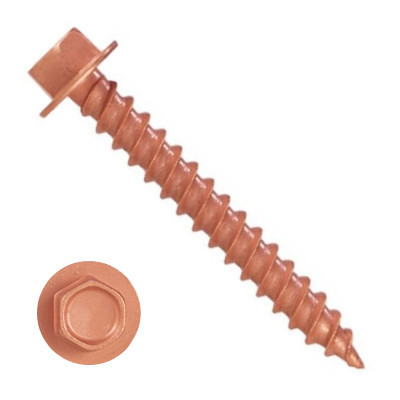 10SCH3U1024 #10-12 X 1-1/2 Self-Piercing Screws, 1/4" Tall IHWH Wide Washer Unslot, 18-8 Stainless, Copper Pltd