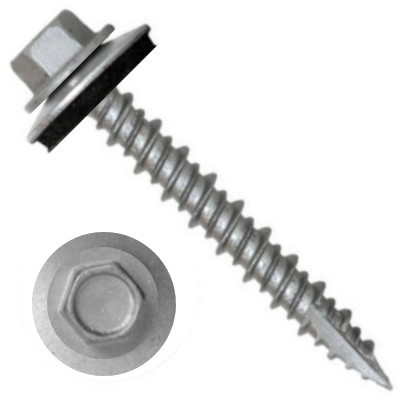 1411N4U1240 #12-15 X 2-1/2 Self-Piercing Screws, 1/4" Tall IHWH Wide Unsl, Filt, Seal, HiLo, T17, Steel Cer Silv