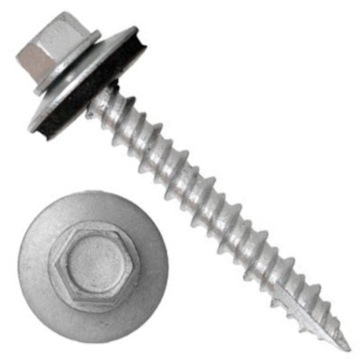 1411N5U1040 #10-16 X 2-1/2 Self-Piercing Screws, 1/4" Tall IHWH Unsl, Filt, Seal Wshr, HiLo, T17, Steel Cer Silv