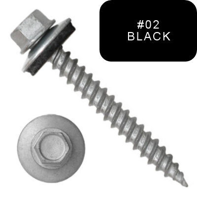 P1011N5U094002 9 X 2 1/2" Self-Piercing Screws, 1/4" Tall IHWH Unsl, Fil, Sealing Wash, Cer Silver 1000Hr, Black