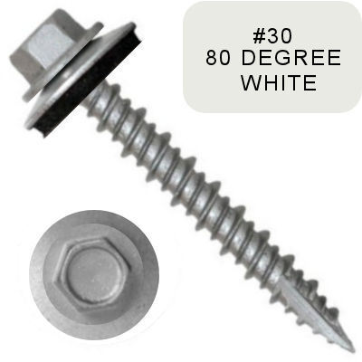 P1411N4U122430 #12-15 X 1-1/2 Self-Piercing Screw, 1/4" Tall IHWH Wide Usl, Fil, Seal, HiLo, T17, Cer Silv, White