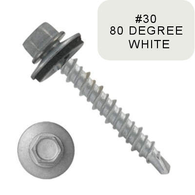 P3411N5U1024H130 #10-16 X 1-1/2 Self-Drilling Screws, 1/4" Tall IHWH Unsl, Filt, Seal, HiLo Thrd, Cer Sil, White