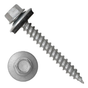 1011N5U1212 #12-14 X 3/4 Self-Piercing Screws, 1/4" Tall IHWH Unslotted, Fillet, Sealing Wsher, Steel Ceram Silv