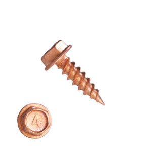 10MCH1U0808 #8-15 X 1/2 Self-Piercing Screws, 1/4" IHWH Unslotted, 410 Stainless, Copper Plated