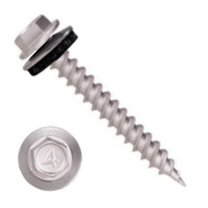 10MDN1U0824 #8-15 X 1-1/2 Self-Piercing Screws, 1/4" IHWH Unslot, Sealing Washer, 410 Stainless Dacro 1000Hr