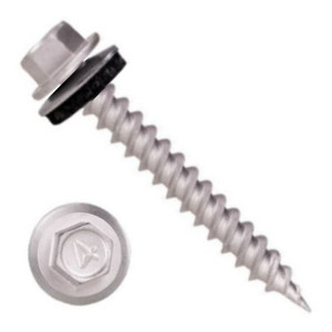 10MDN3U1032 #10-12 X 2 Self-Piercing Screws, 1/4" Tall IHWH Wide Wsher Unslot, Seal Wsher, 410 SS Dacro 1000Hr