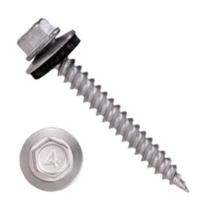 10MDN5U0916 #9-15 X 1 Self-Piercing Screws, 1/4" Tall IHWH Unsl, Fillet, Sealing Washer, 410 SS Dacro 1000Hr