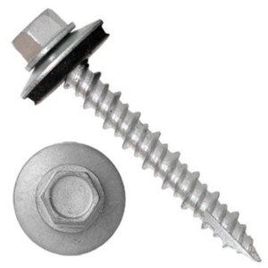 1411N5U1024 #10-16 X 1-1/2 Self-Piercing Screws, 1/4" Tall IHWH Unsl, Filt, Seal Wshr, HiLo, T17, Steel Cer Silv